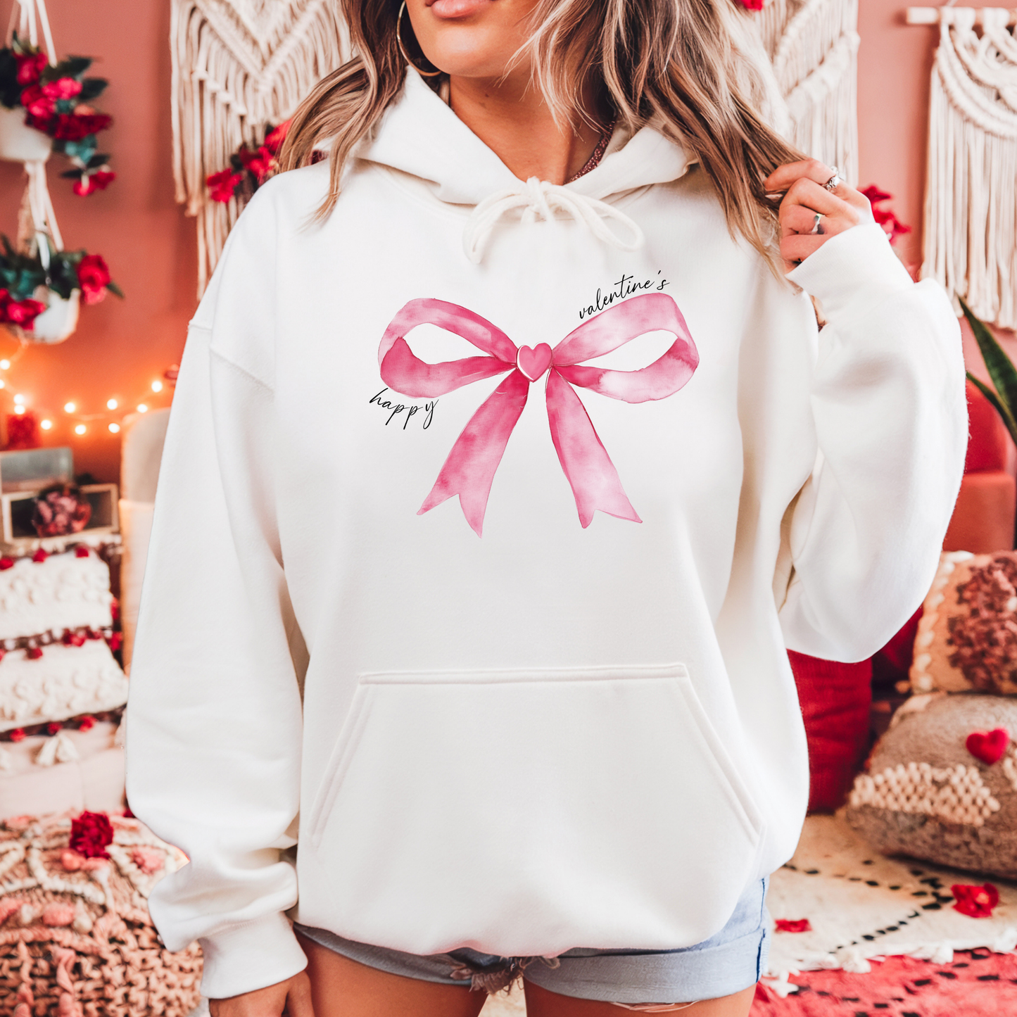 Happy Valentine’s Pink Bow Hoodie