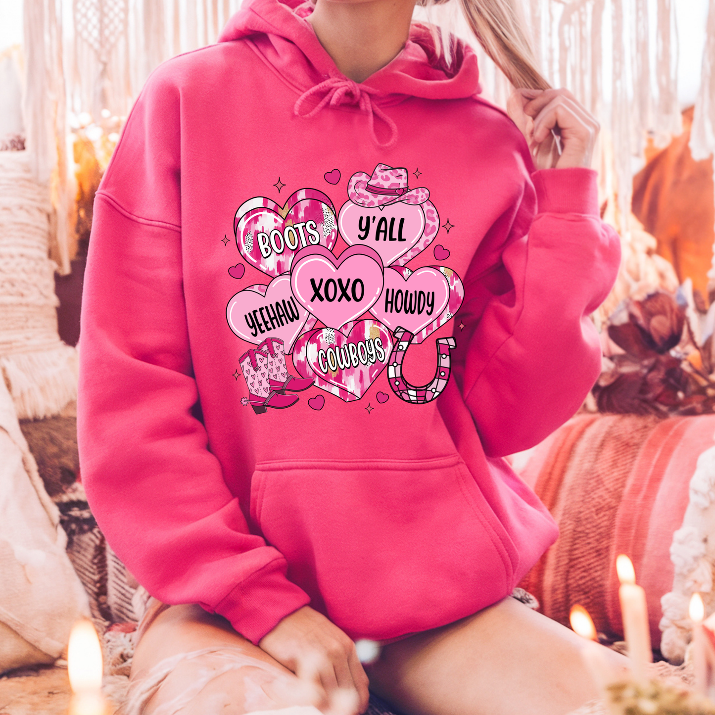 Western Valentine Hearts Hoodie