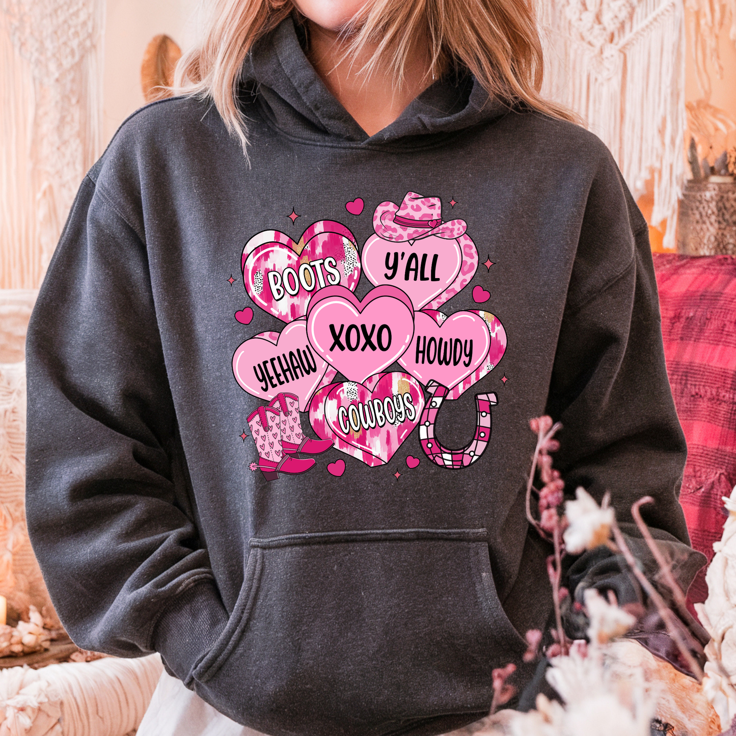 Western Valentine Hearts Hoodie