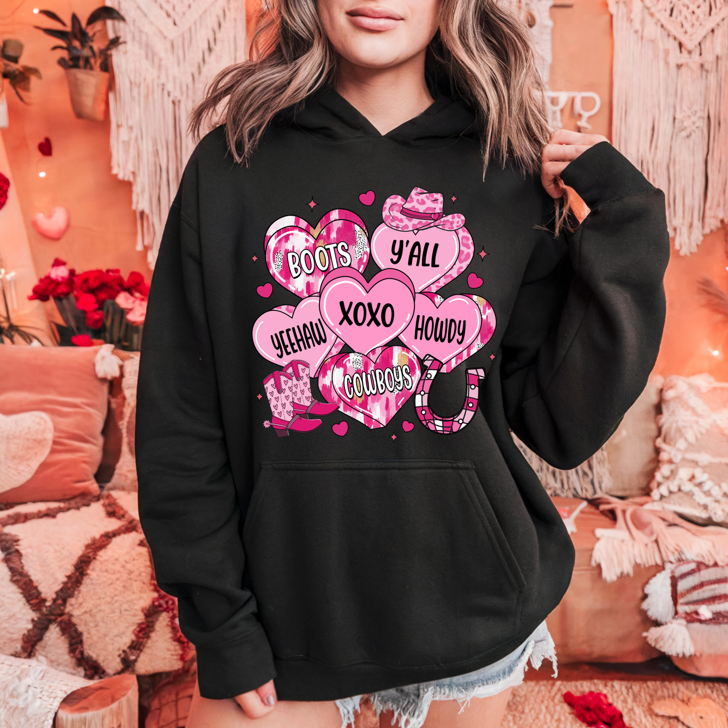 Western Valentine Hearts Hoodie