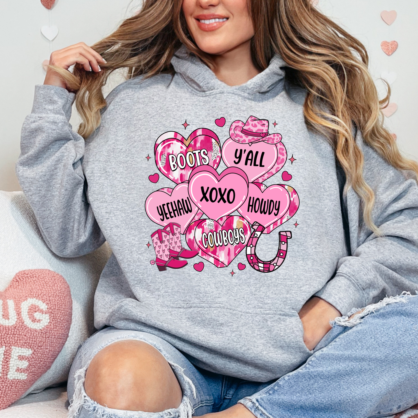 Western Valentine Hearts Hoodie