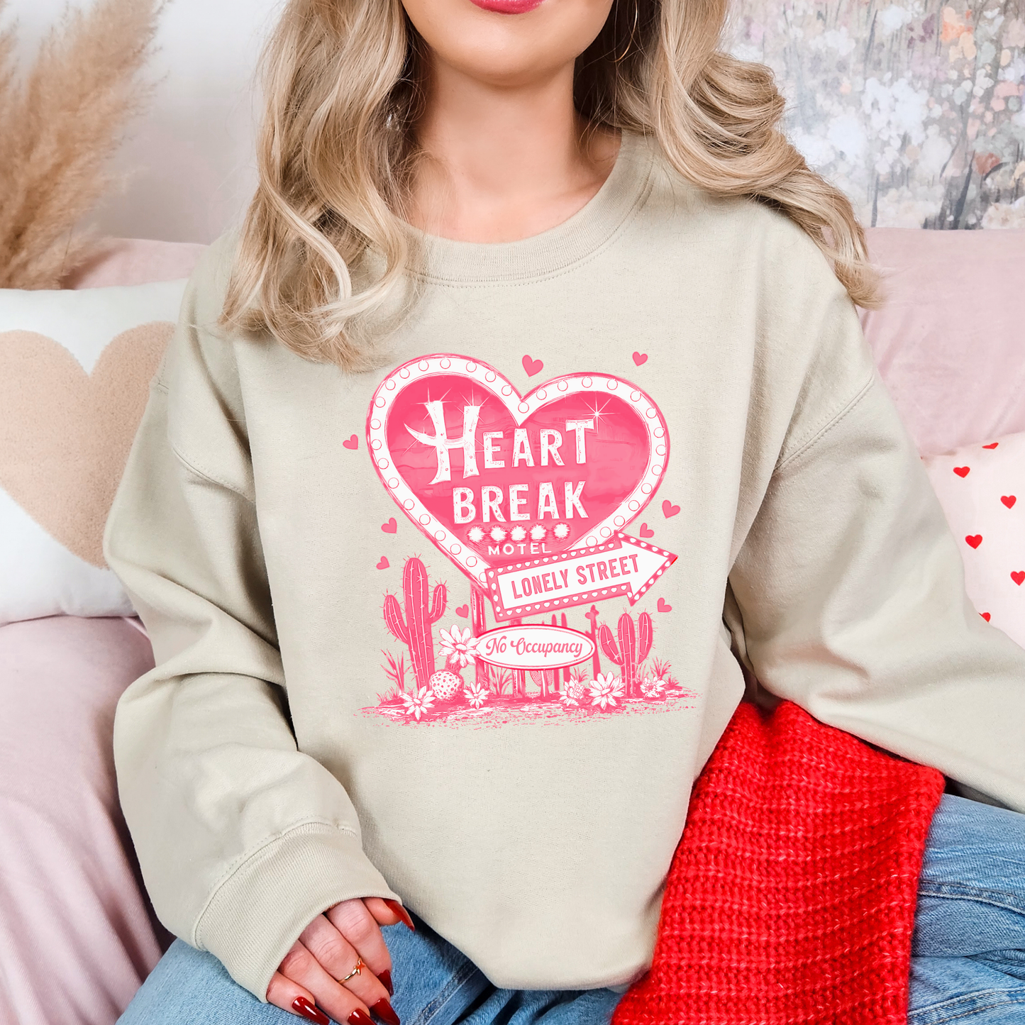 Heartbreak Motel on Lonely Street – Pink Cozy Sweatshirt
