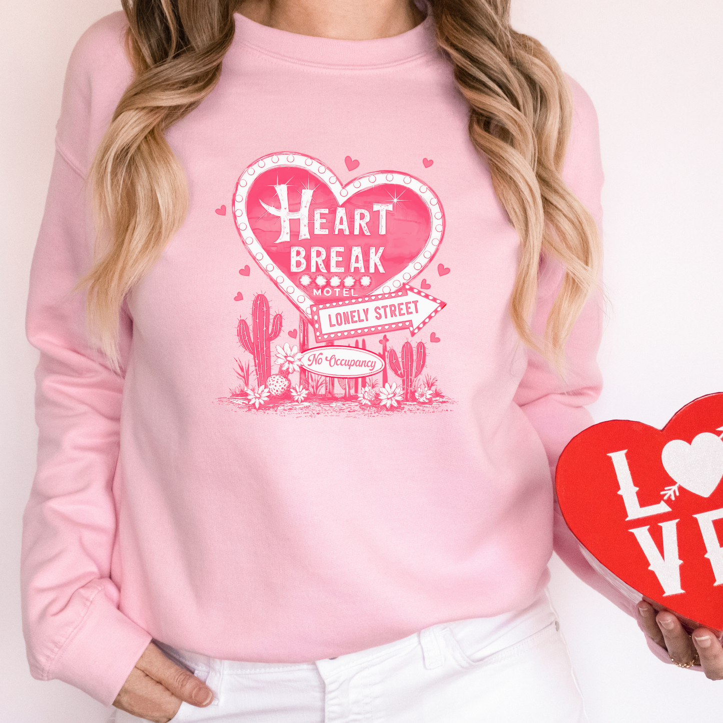 Heartbreak Motel on Lonely Street – Pink Cozy Sweatshirt