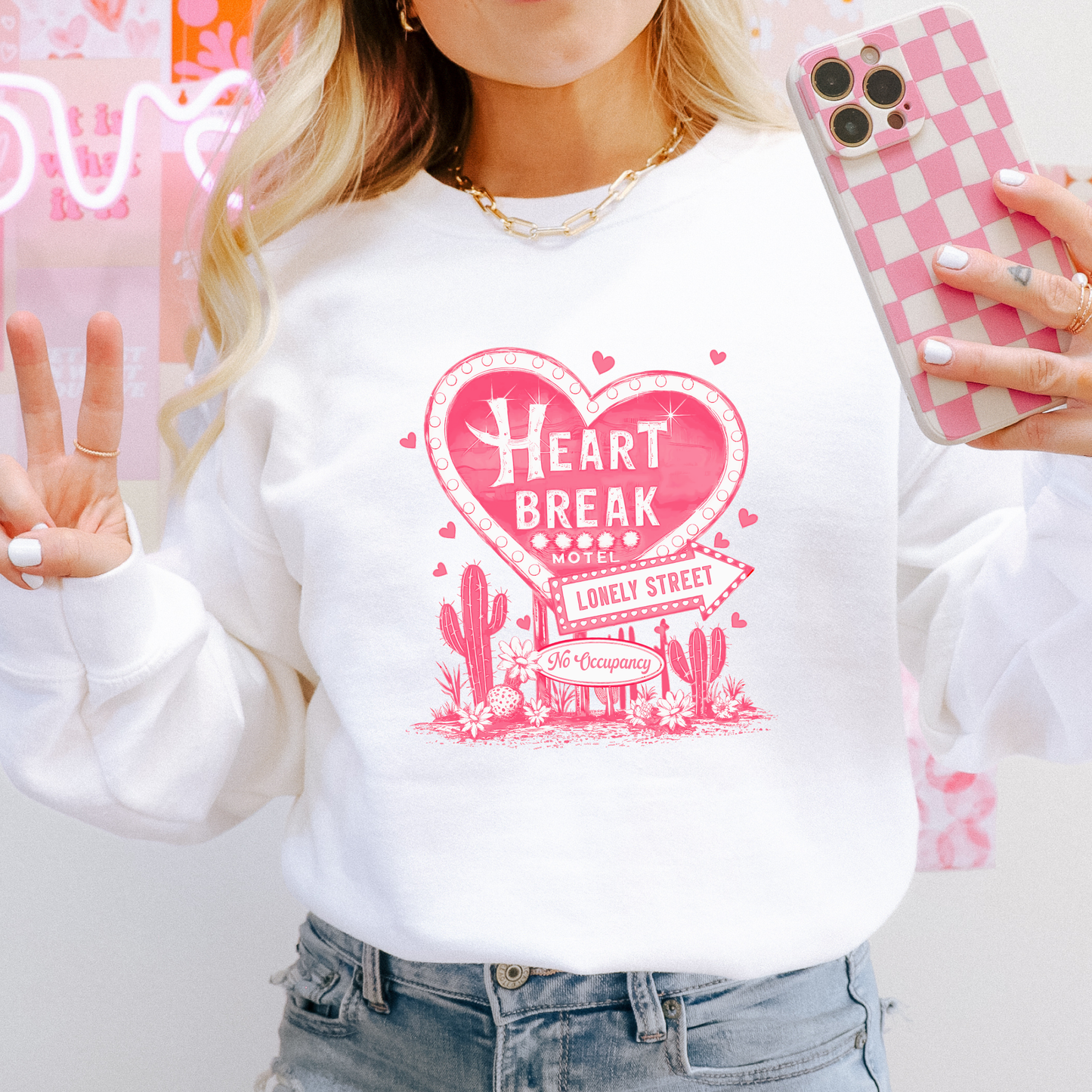 Heartbreak Motel on Lonely Street – Pink Cozy Sweatshirt