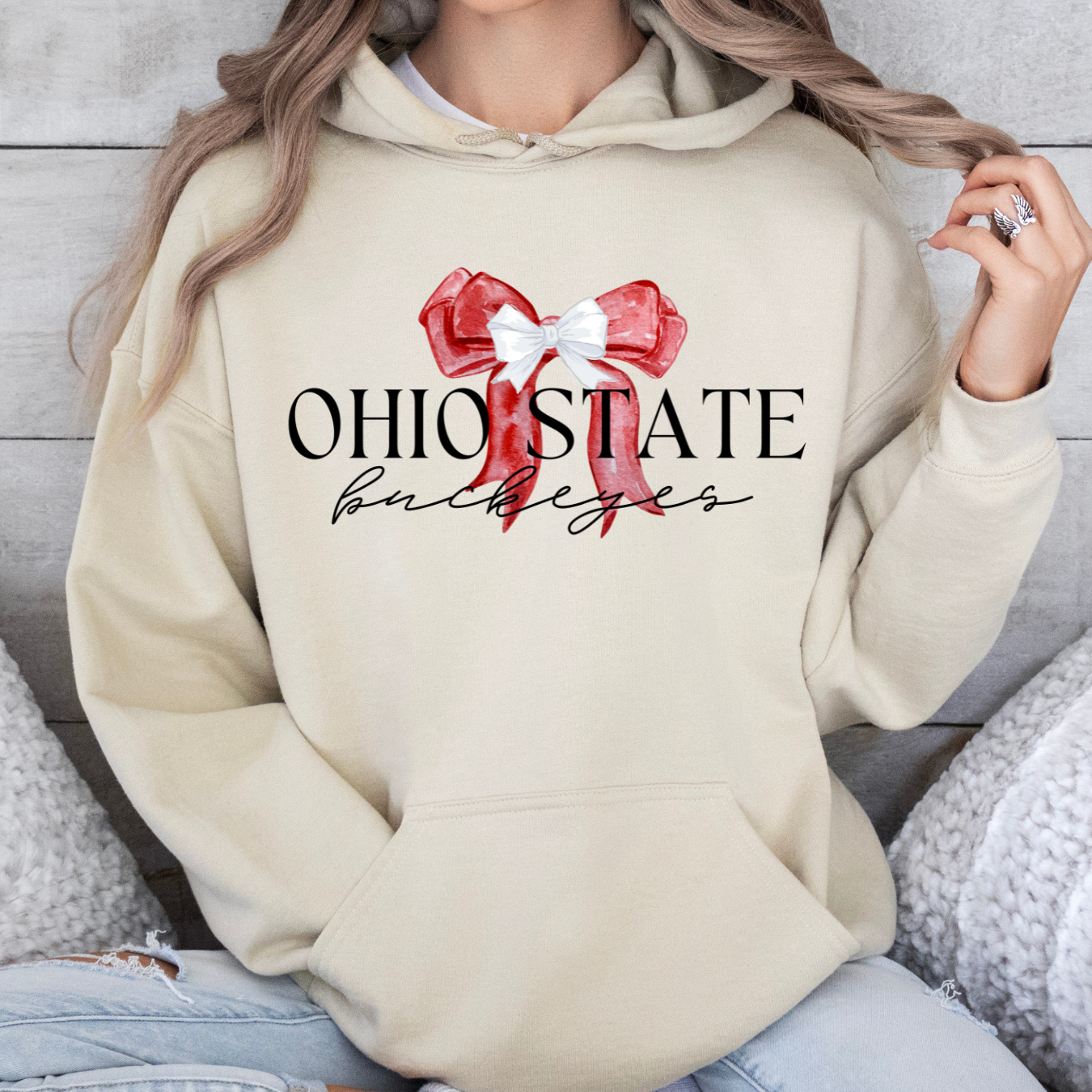 Ohio State Coquette Red Bow Hoodie