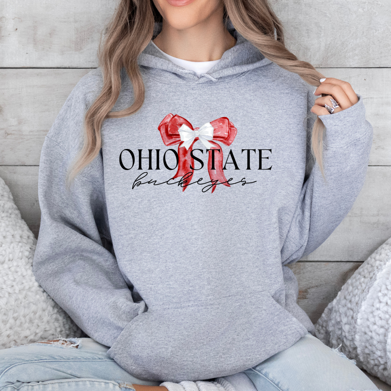 Ohio State Coquette Red Bow Hoodie