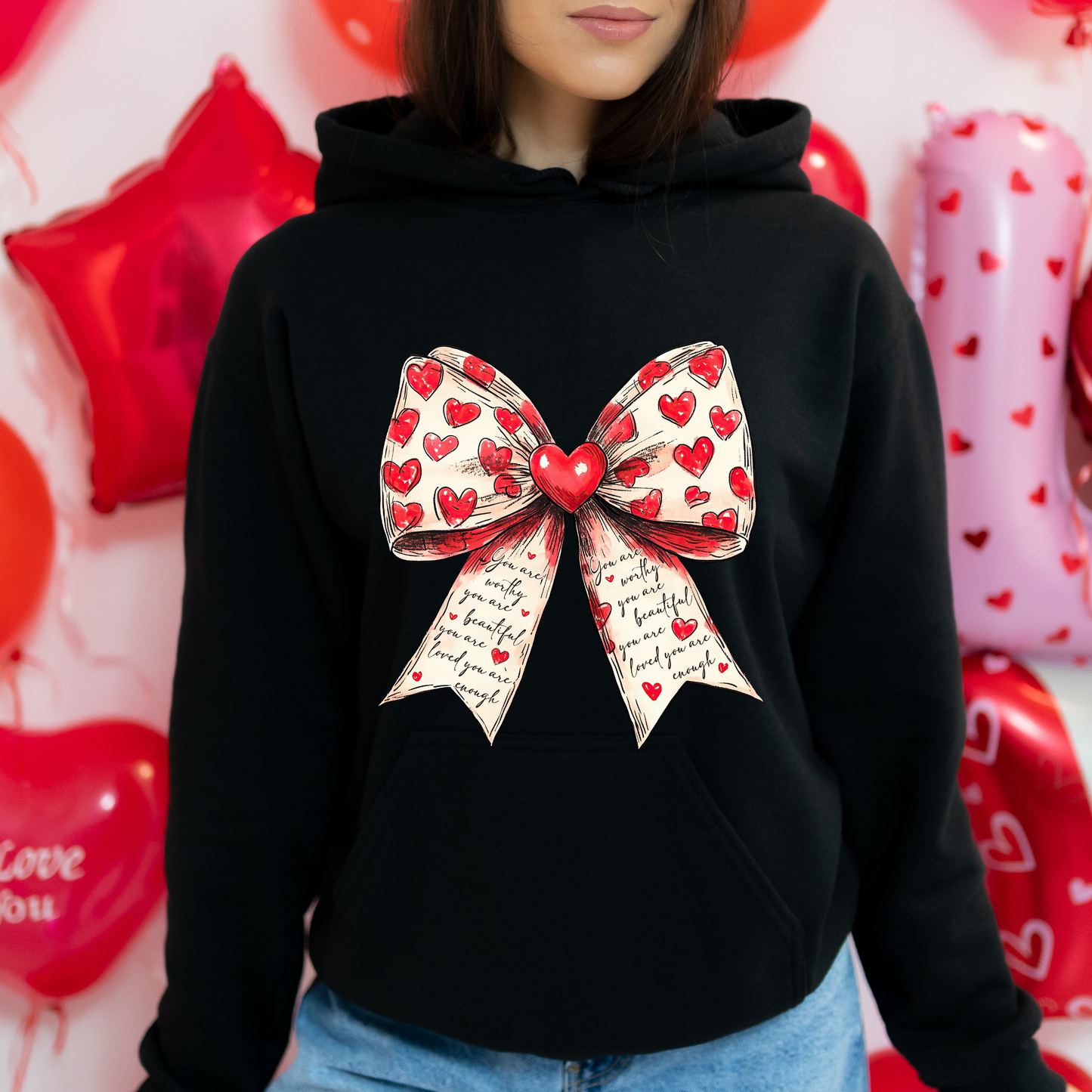 Valentine Heart Bow Hoodie
