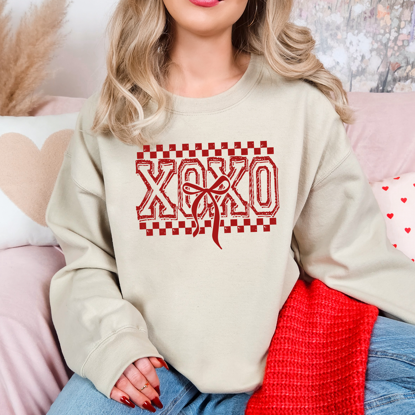 XOXO Checkered Bow Sweatshirt