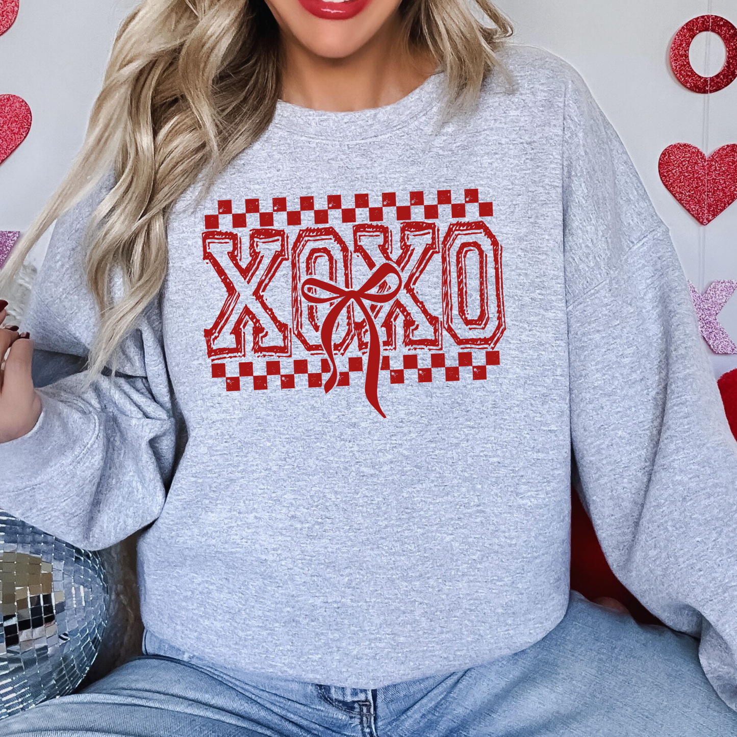 XOXO Checkered Bow Sweatshirt