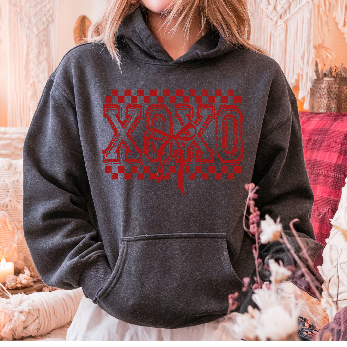 XOXO Checkered Bow Hoodie