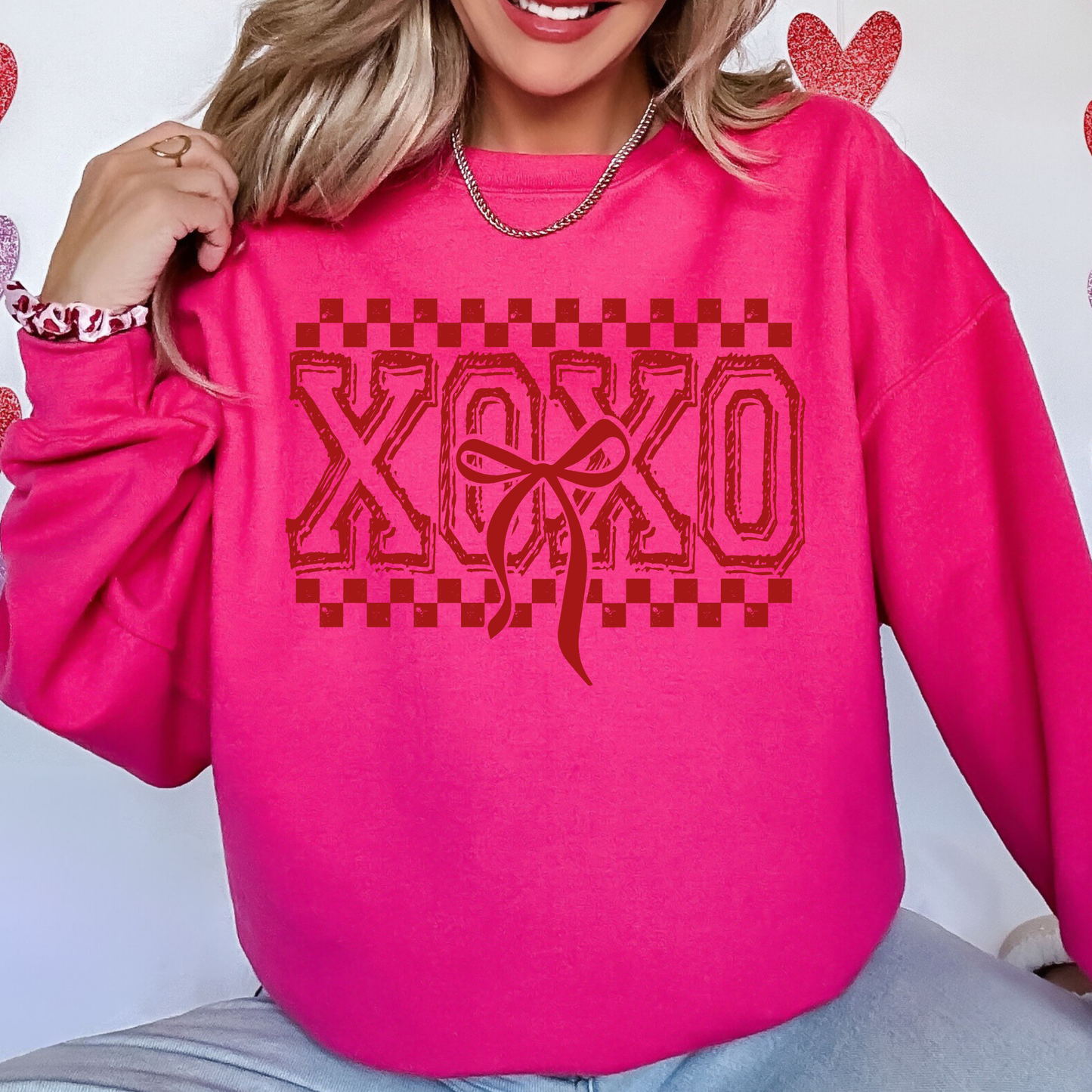 XOXO Checkered Bow Sweatshirt