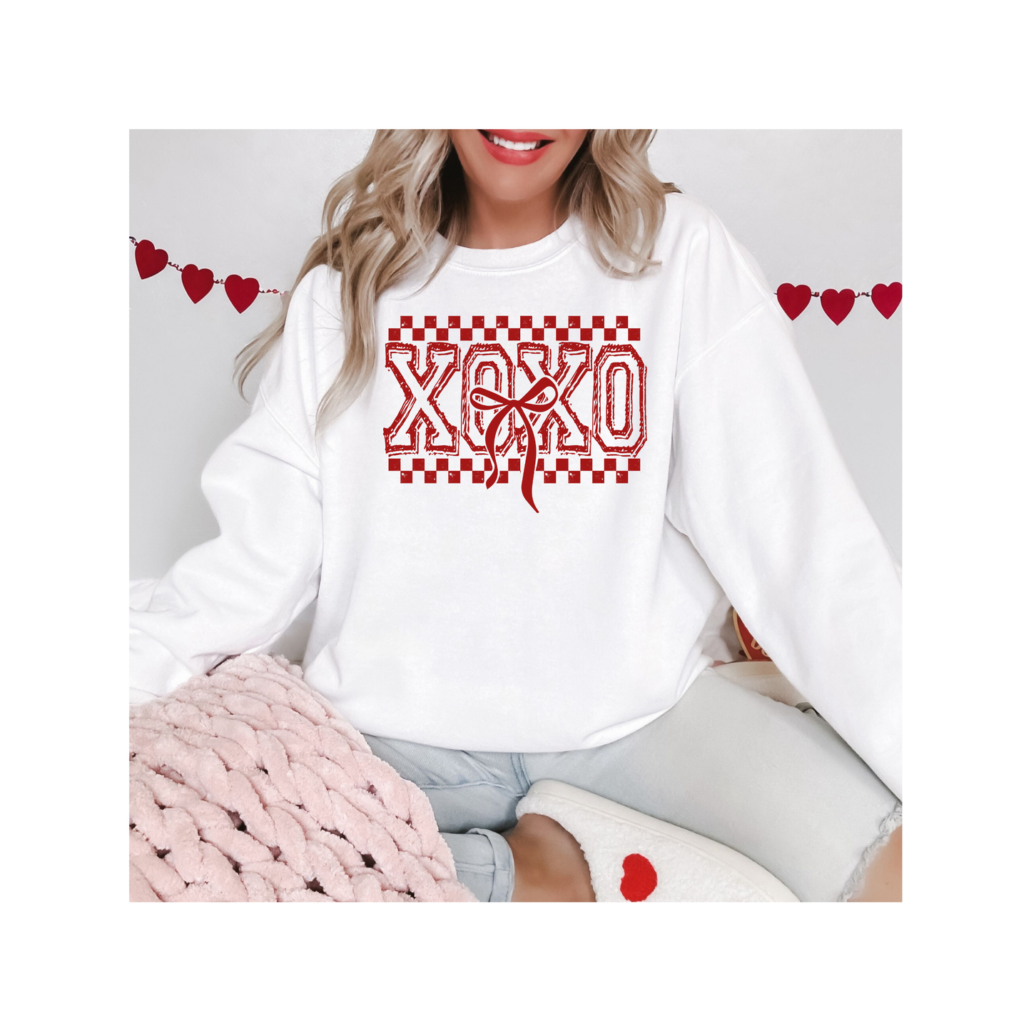 XOXO Checkered Bow Sweatshirt