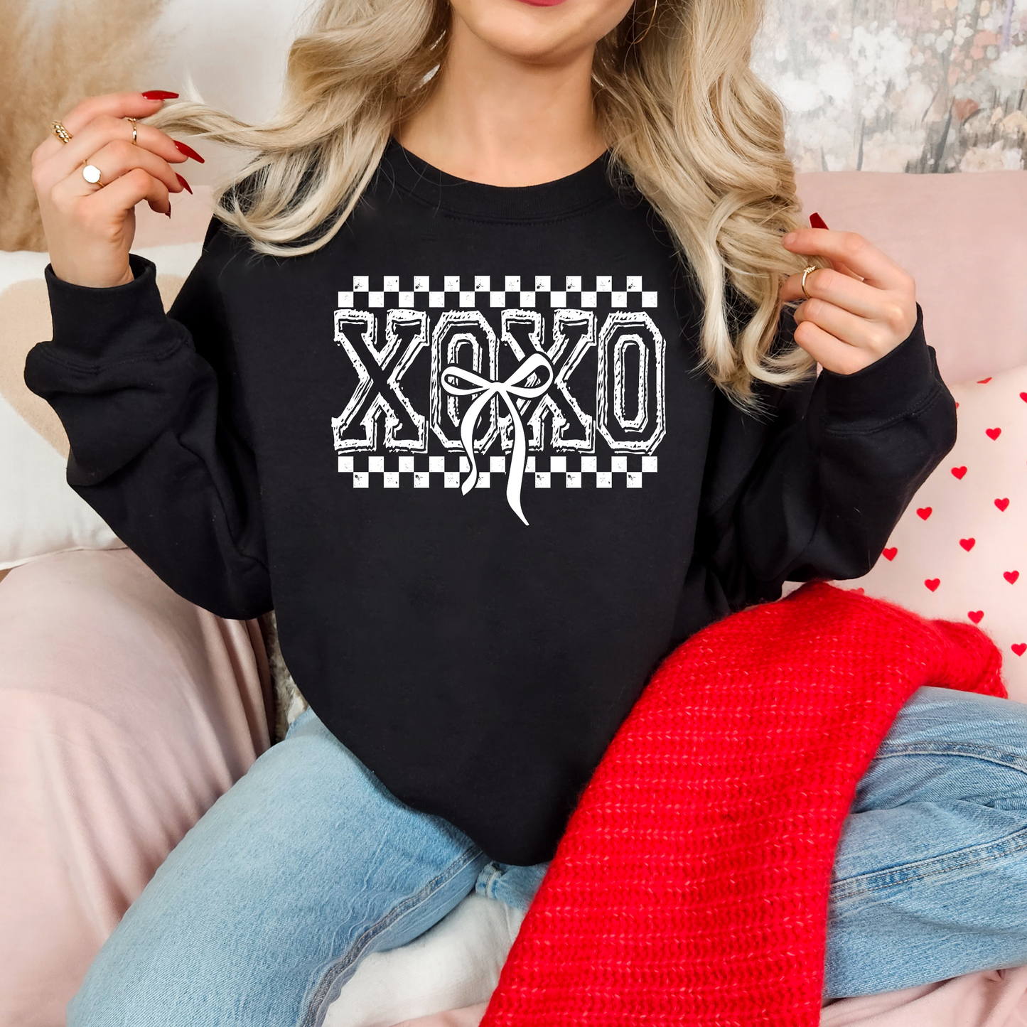 XOXO Checkered Bow Sweatshirt
