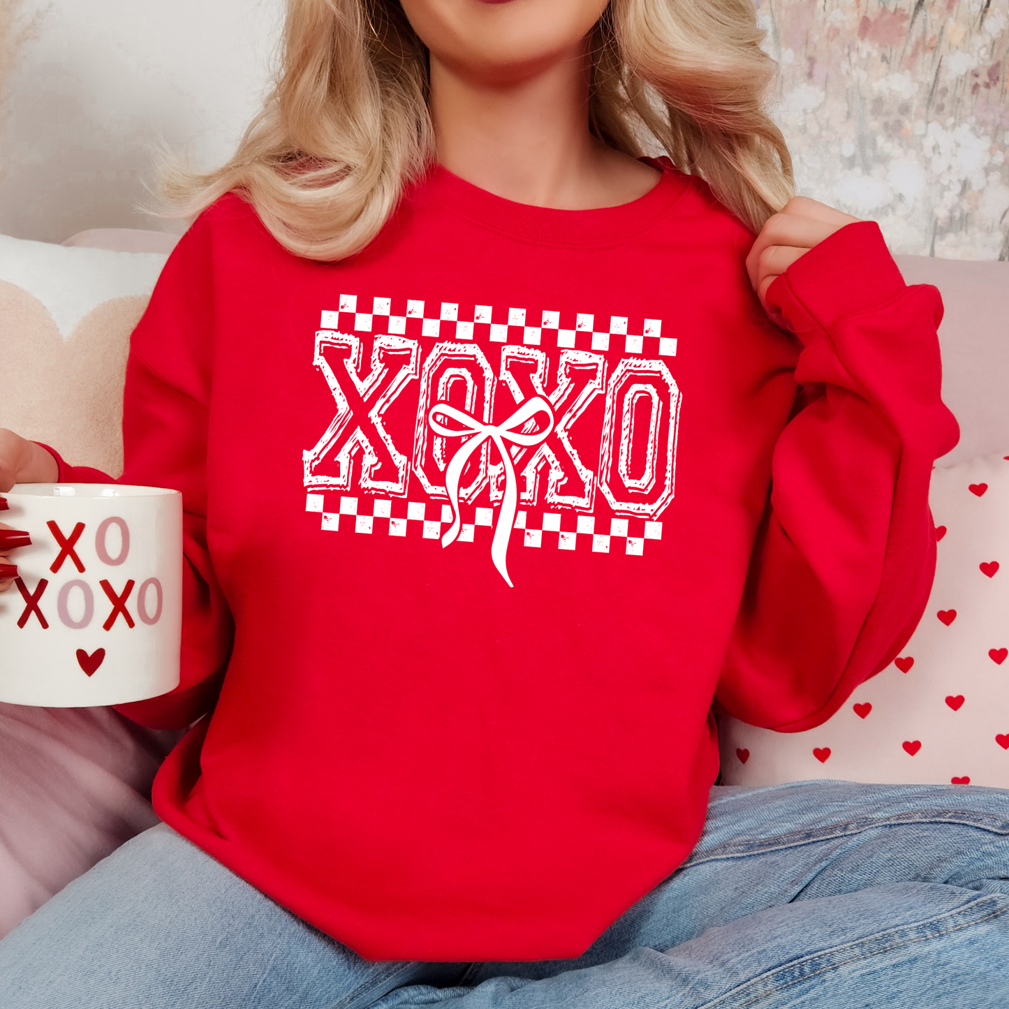XOXO Checkered Bow Sweatshirt