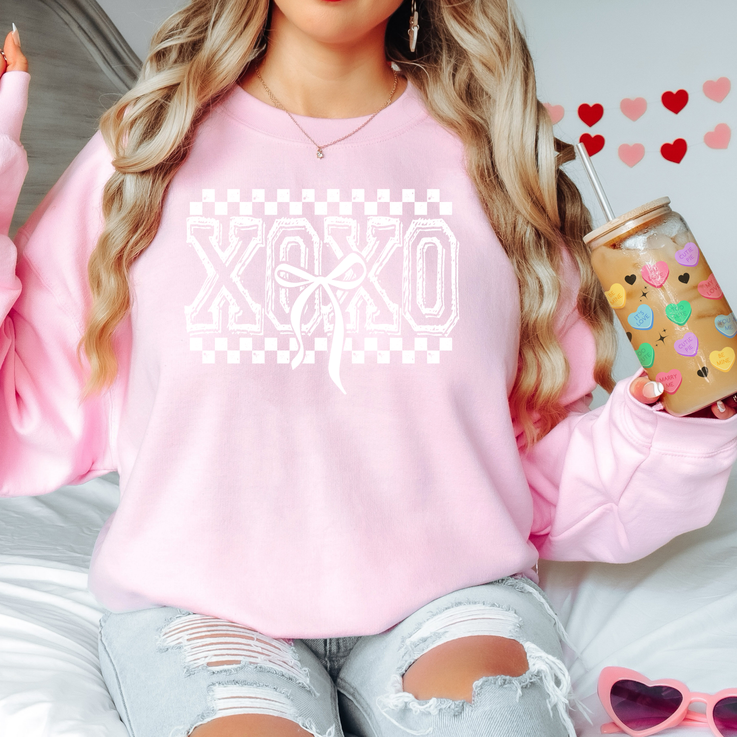 XOXO Checkered Bow Sweatshirt