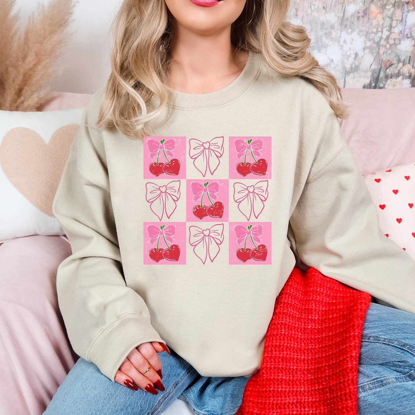 Cherries & Bows Grid Sweatshirt