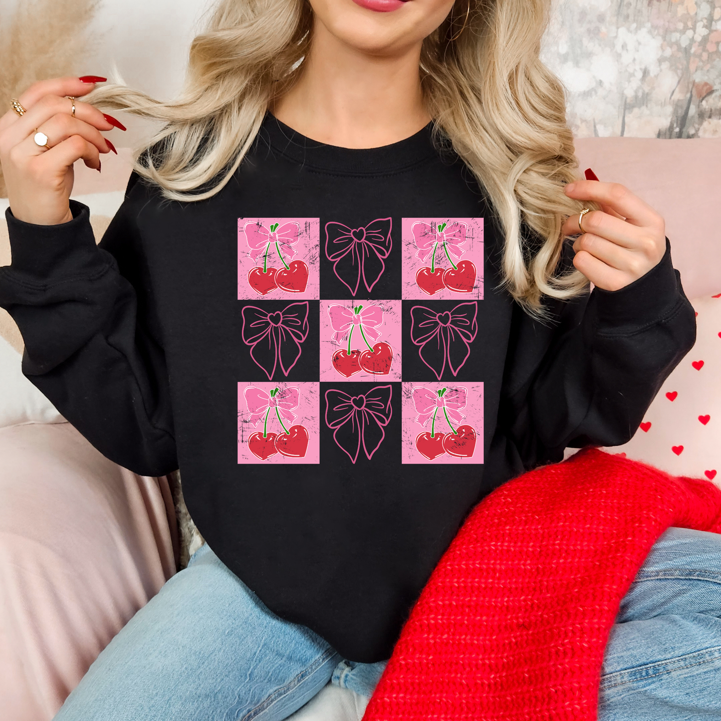 Cherries & Bows Grid Sweatshirt