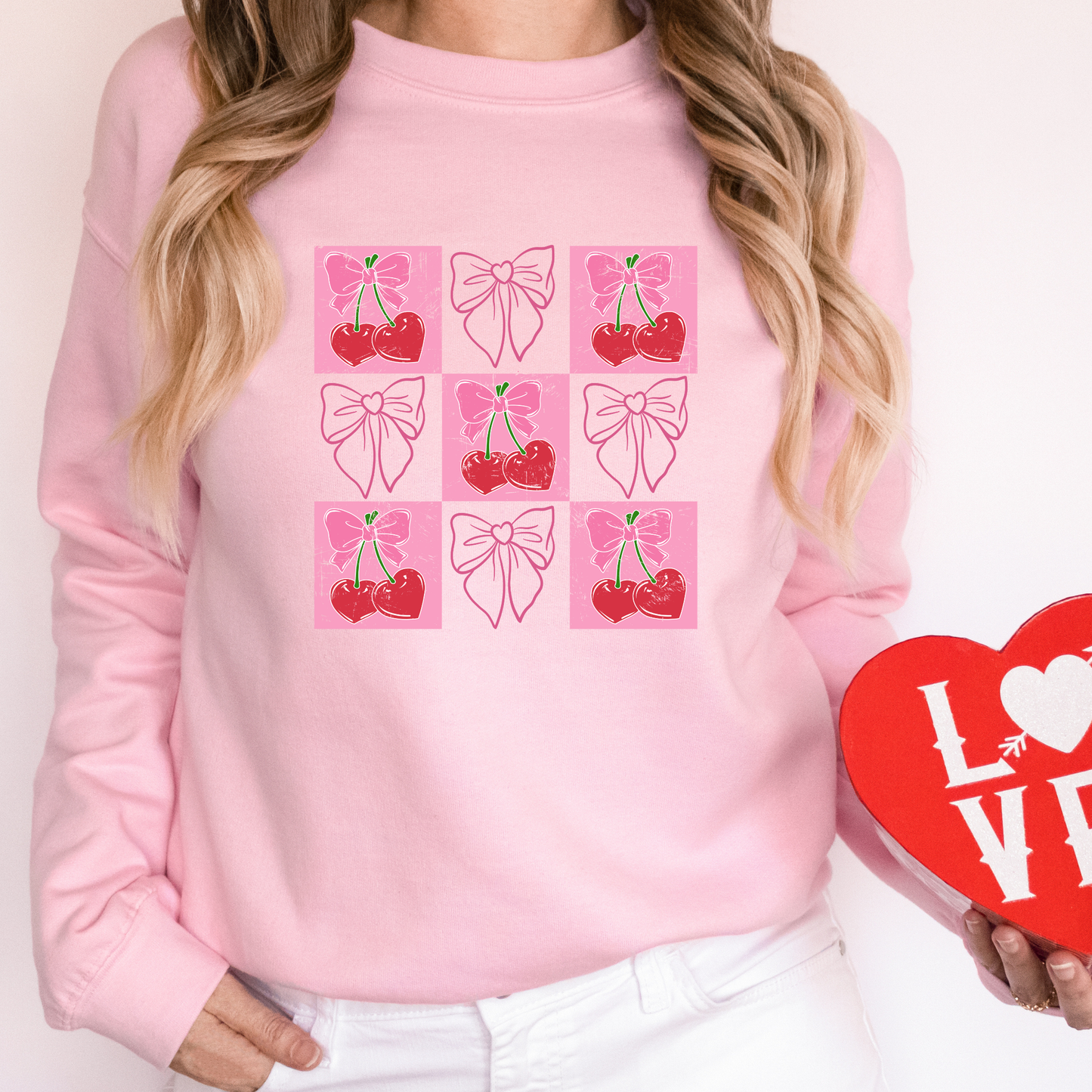 Cherries & Bows Grid Sweatshirt