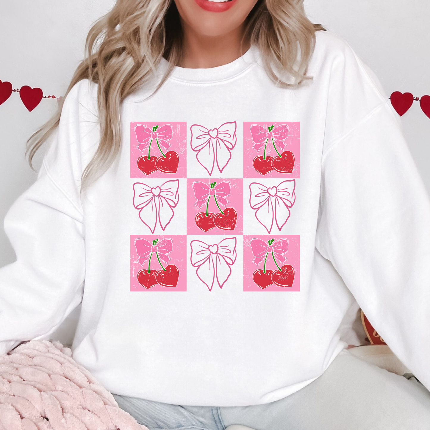 Cherries & Bows Grid Sweatshirt