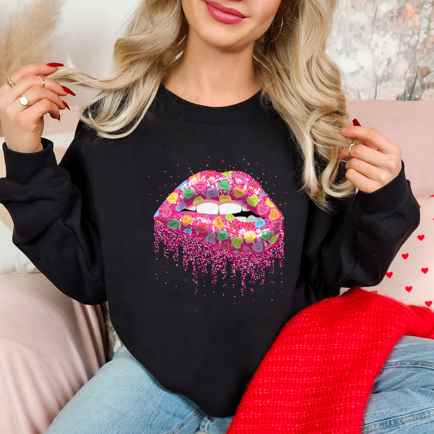Candy Conversation Hearts Lips Sweatshirt