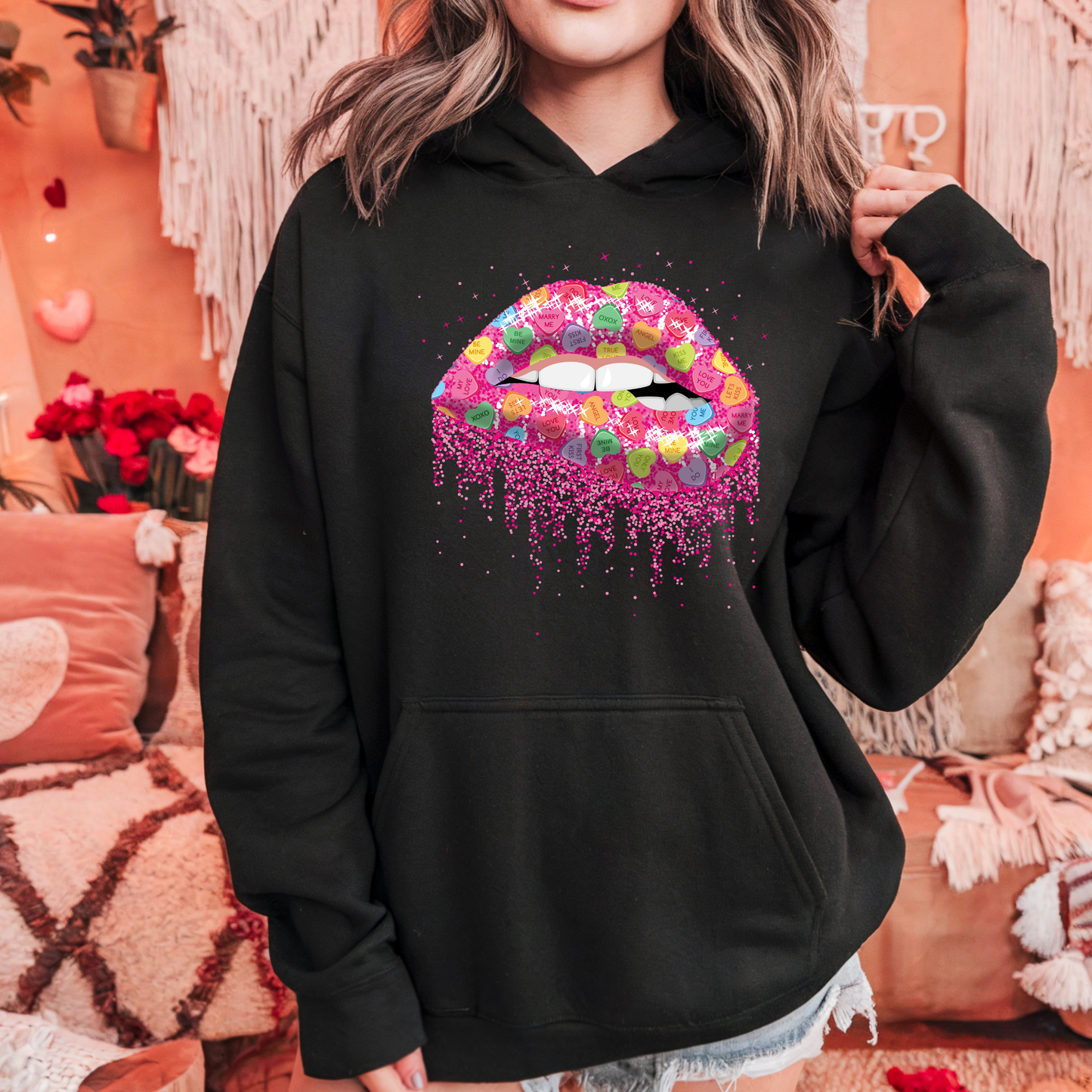 Sweet Candy Heart Lips Hoodie