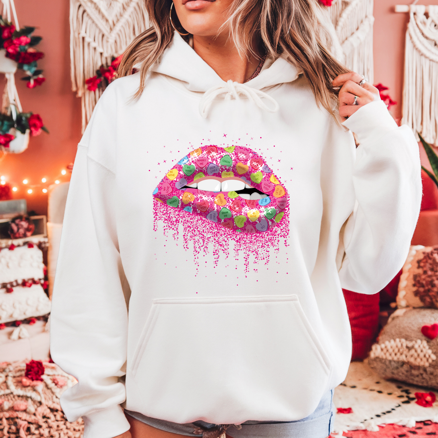 Sweet Candy Heart Lips Hoodie