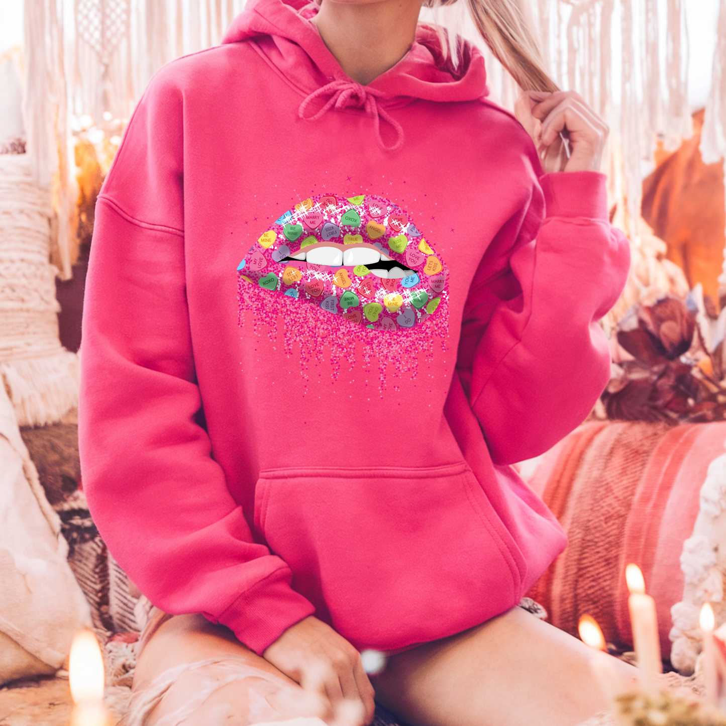 Sweet Candy Heart Lips Hoodie