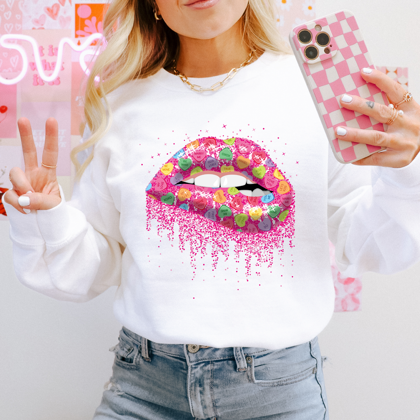 Candy Conversation Hearts Lips Sweatshirt