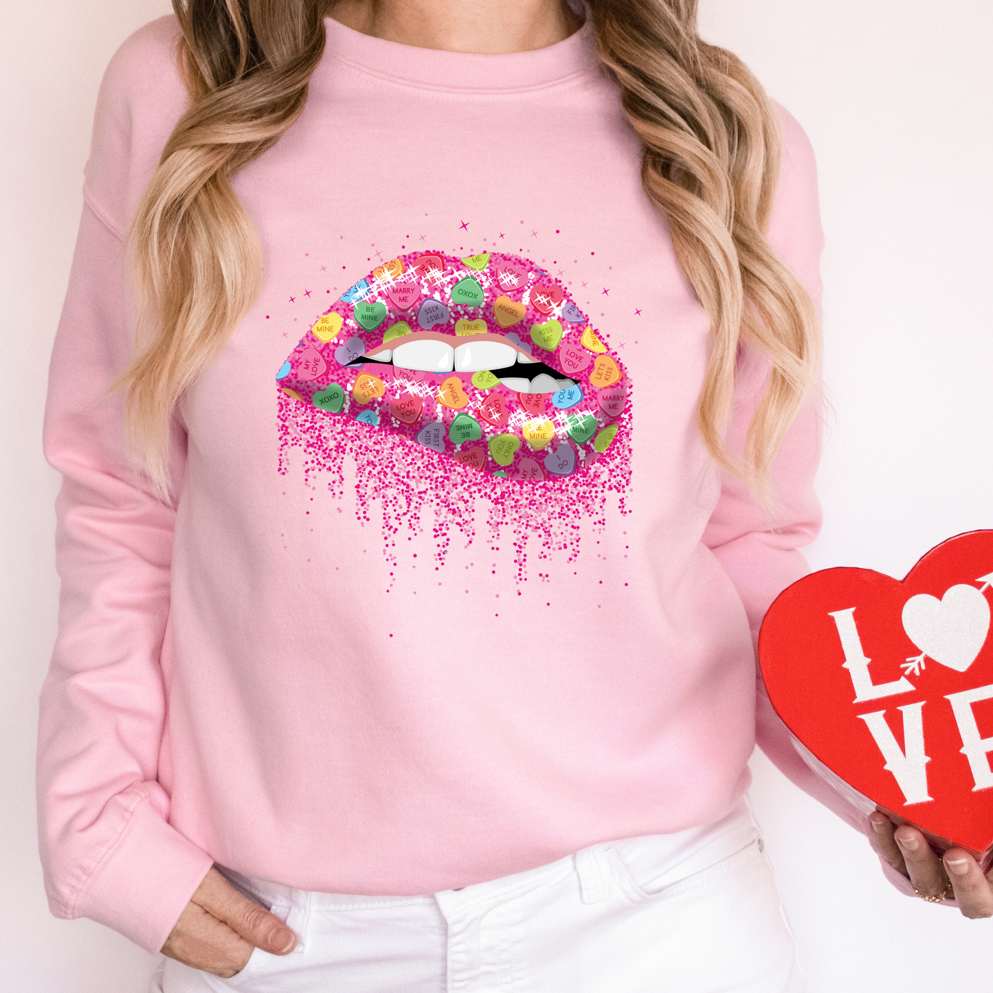 Candy Conversation Hearts Lips Sweatshirt