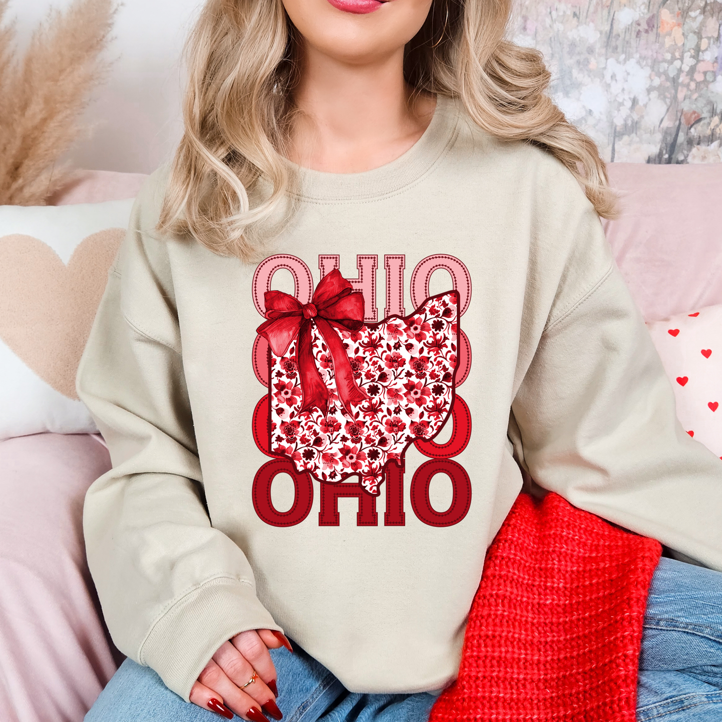 Ohio Love Floral Bow Sweatshirt