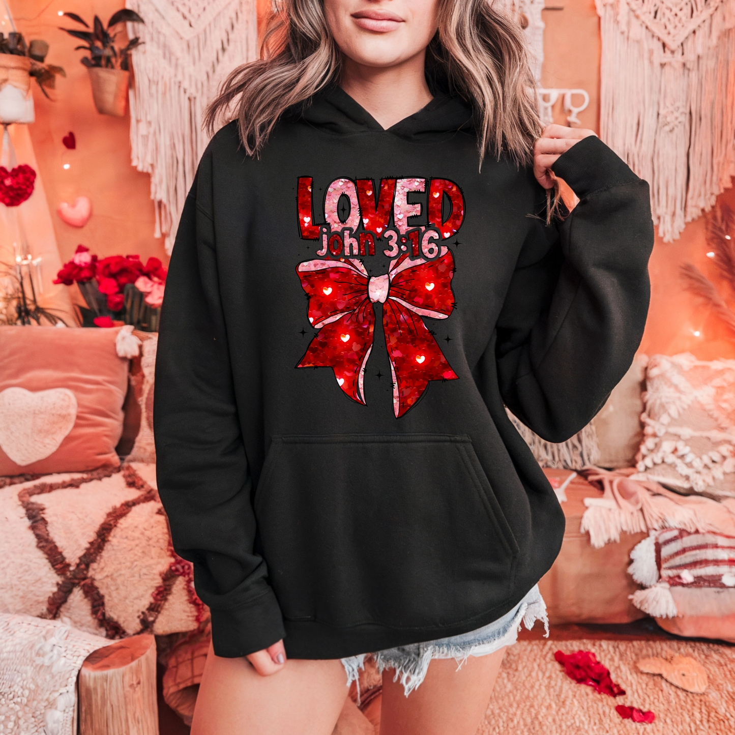 Loved John 3:16 Bow Hoodie