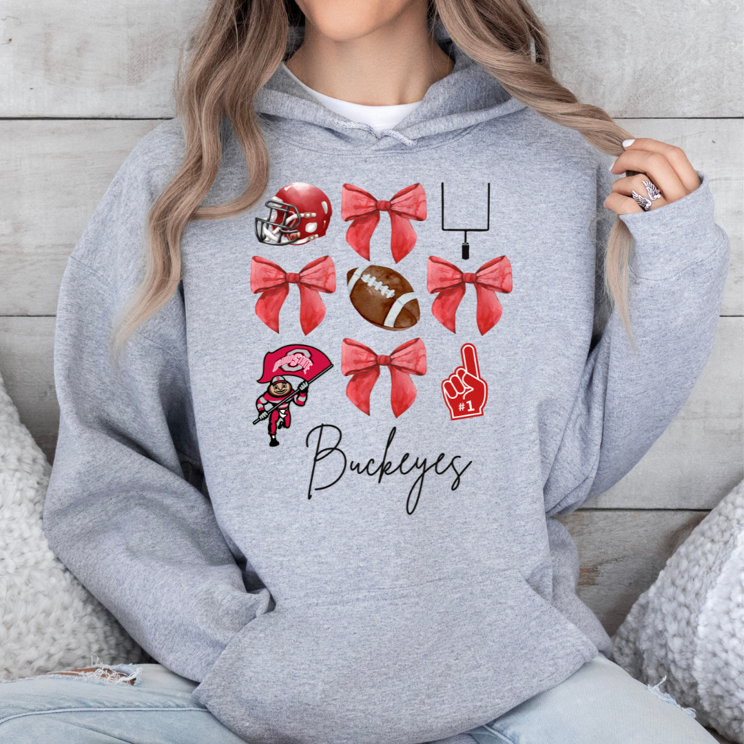 Ohio State Buckeye Coquette Red Bow Hoodie