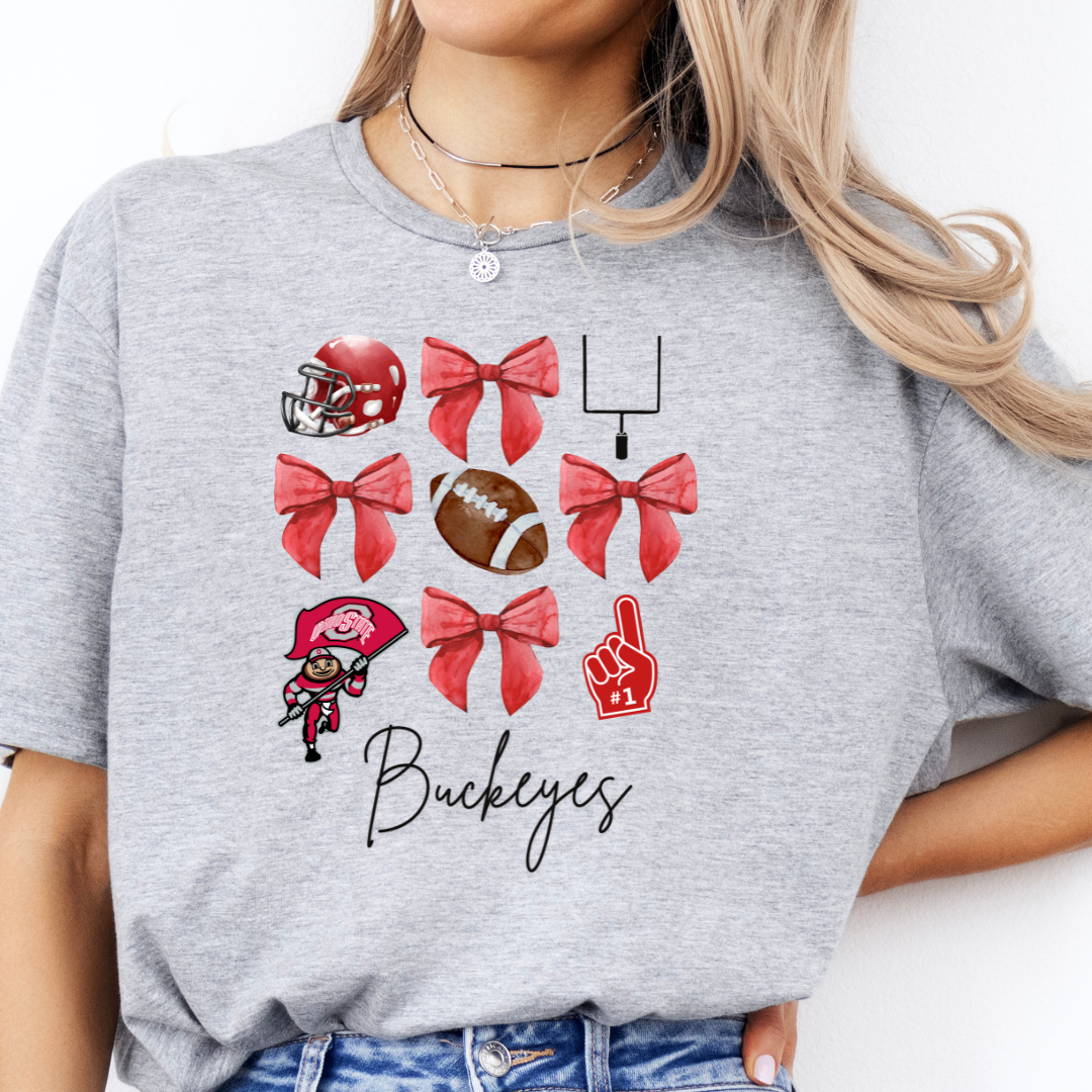 Ohio State Buckeye Coquette Red Bow T-Shirt