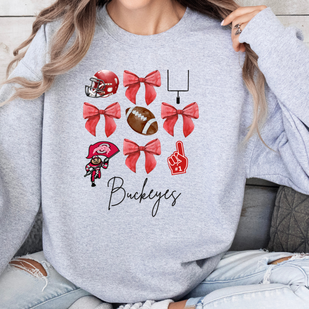 Ohio State Buckeye Coquette Red Bow Sweatshirt