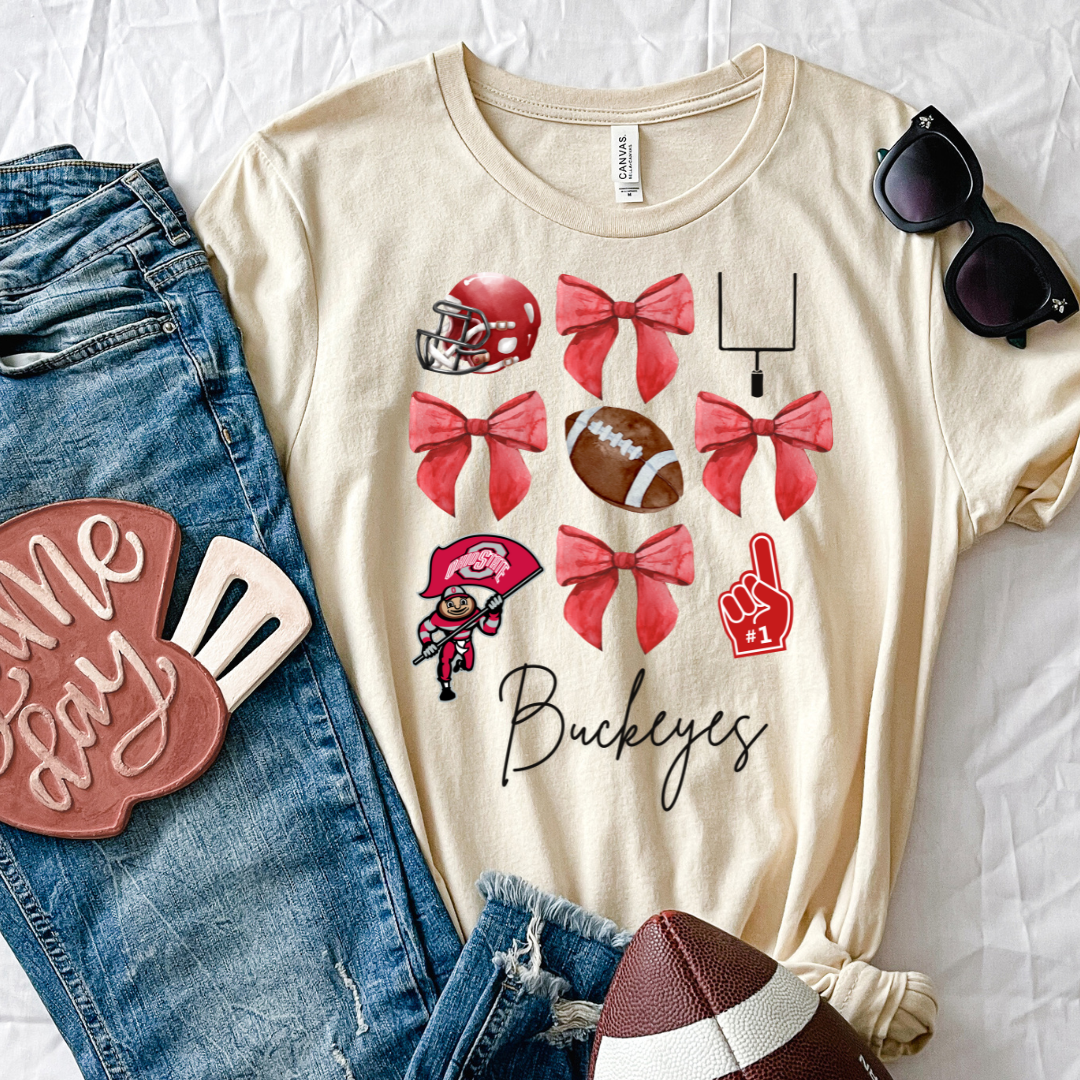 Ohio State Buckeye Coquette Red Bow T-Shirt