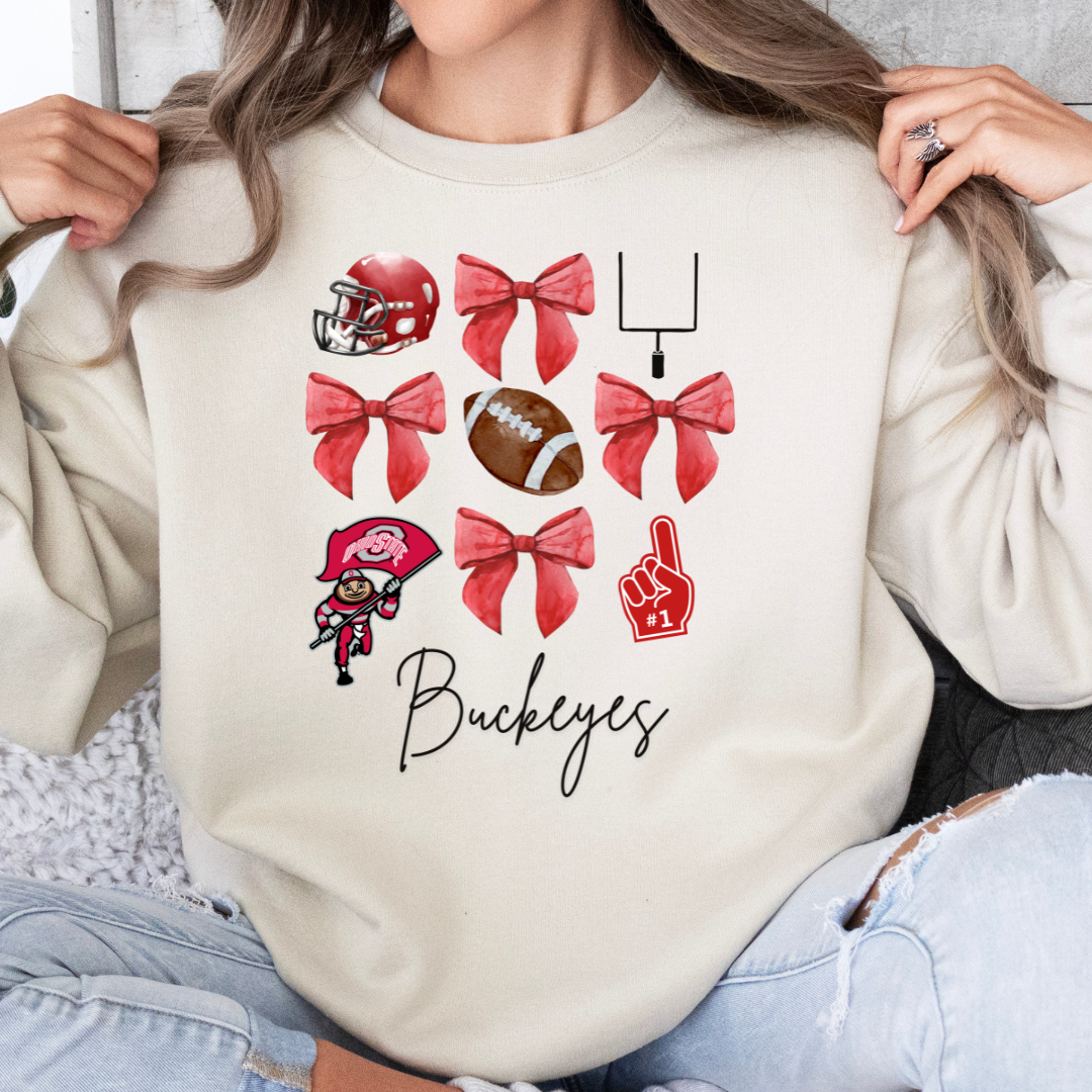 Ohio State Buckeye Coquette Red Bow Sweatshirt