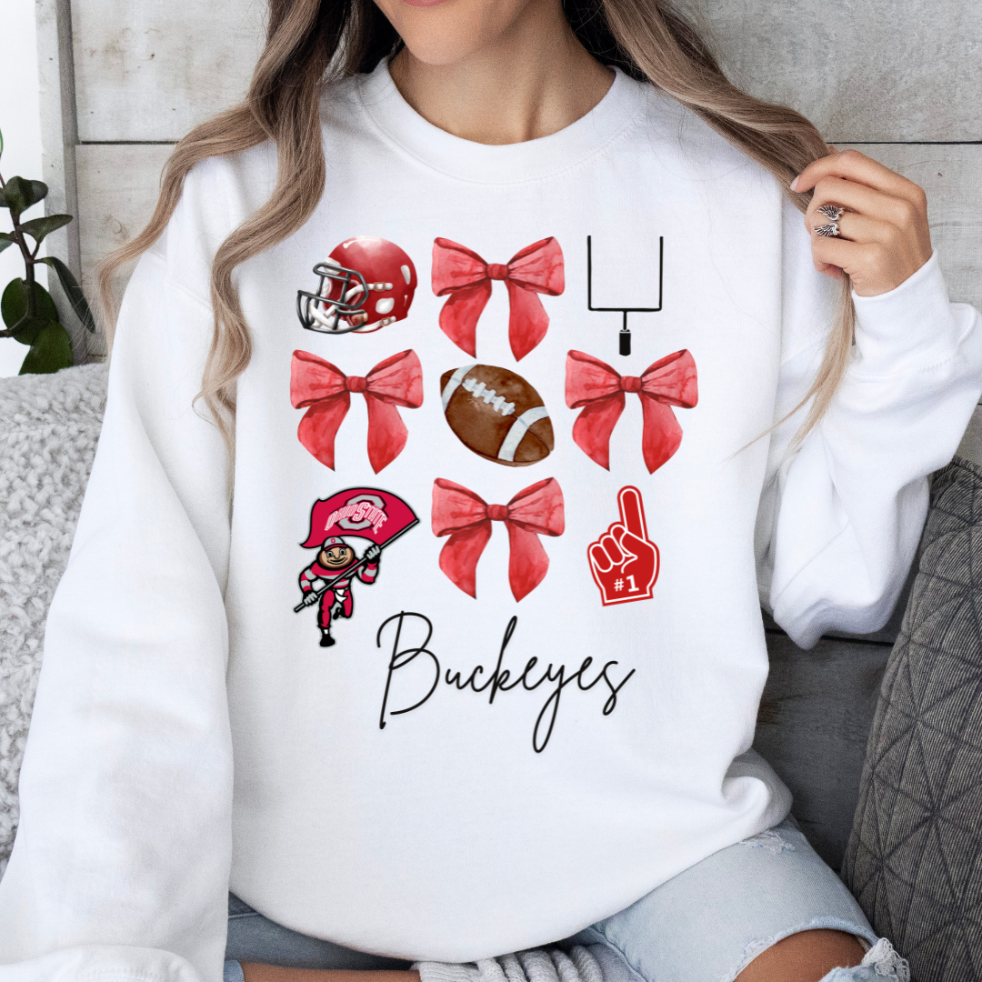 Ohio State Buckeye Coquette Red Bow Sweatshirt
