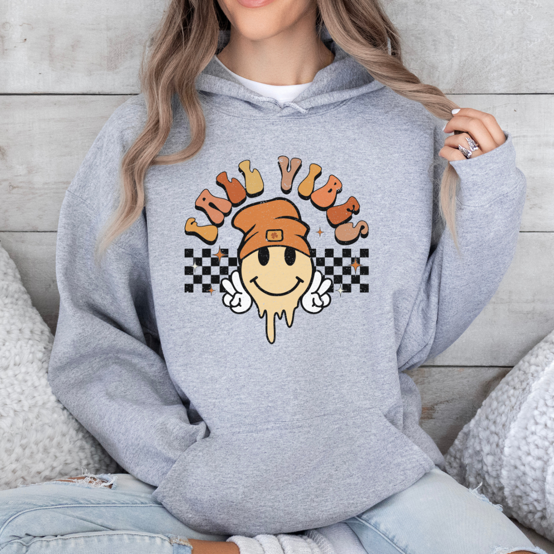Fall Vibes Smiley Face with Beanie Hoodie