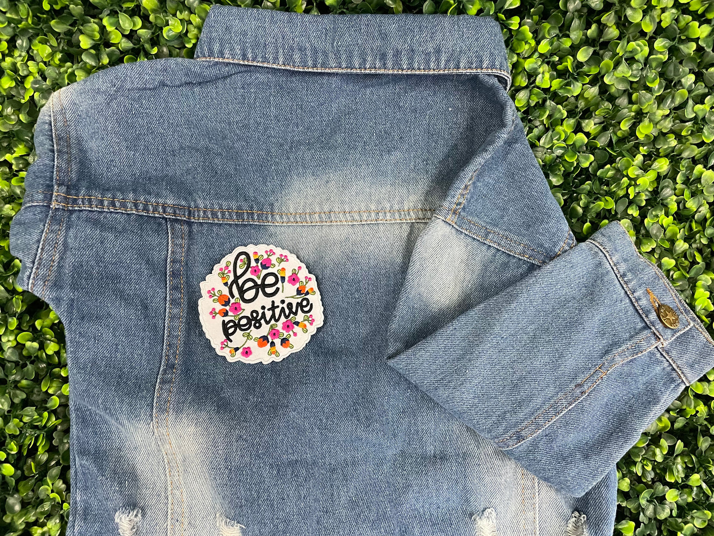 Be Positive Floral Embroidered Patch