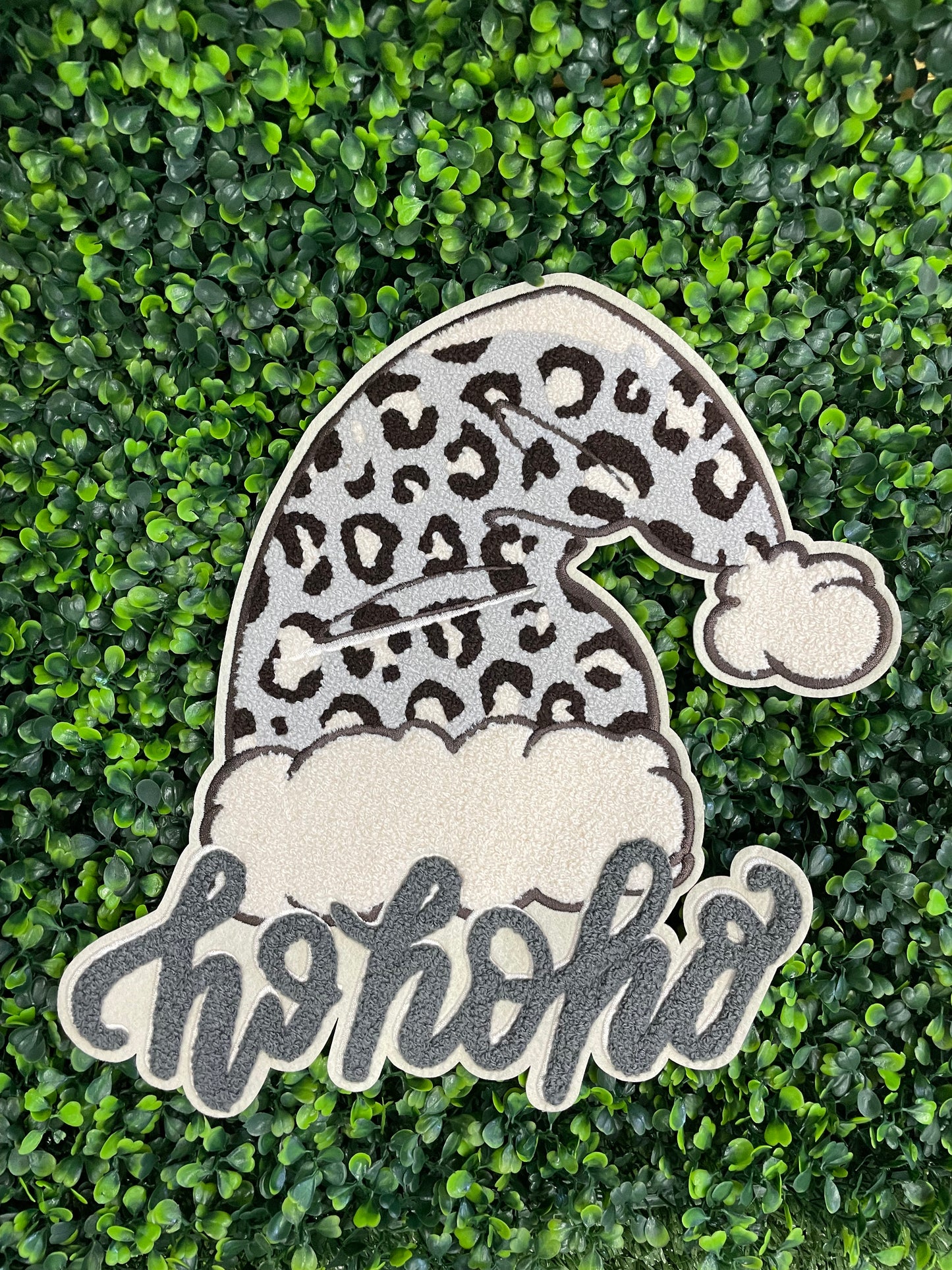 Leopard HoHoHo Santa Hat Chenille Patch