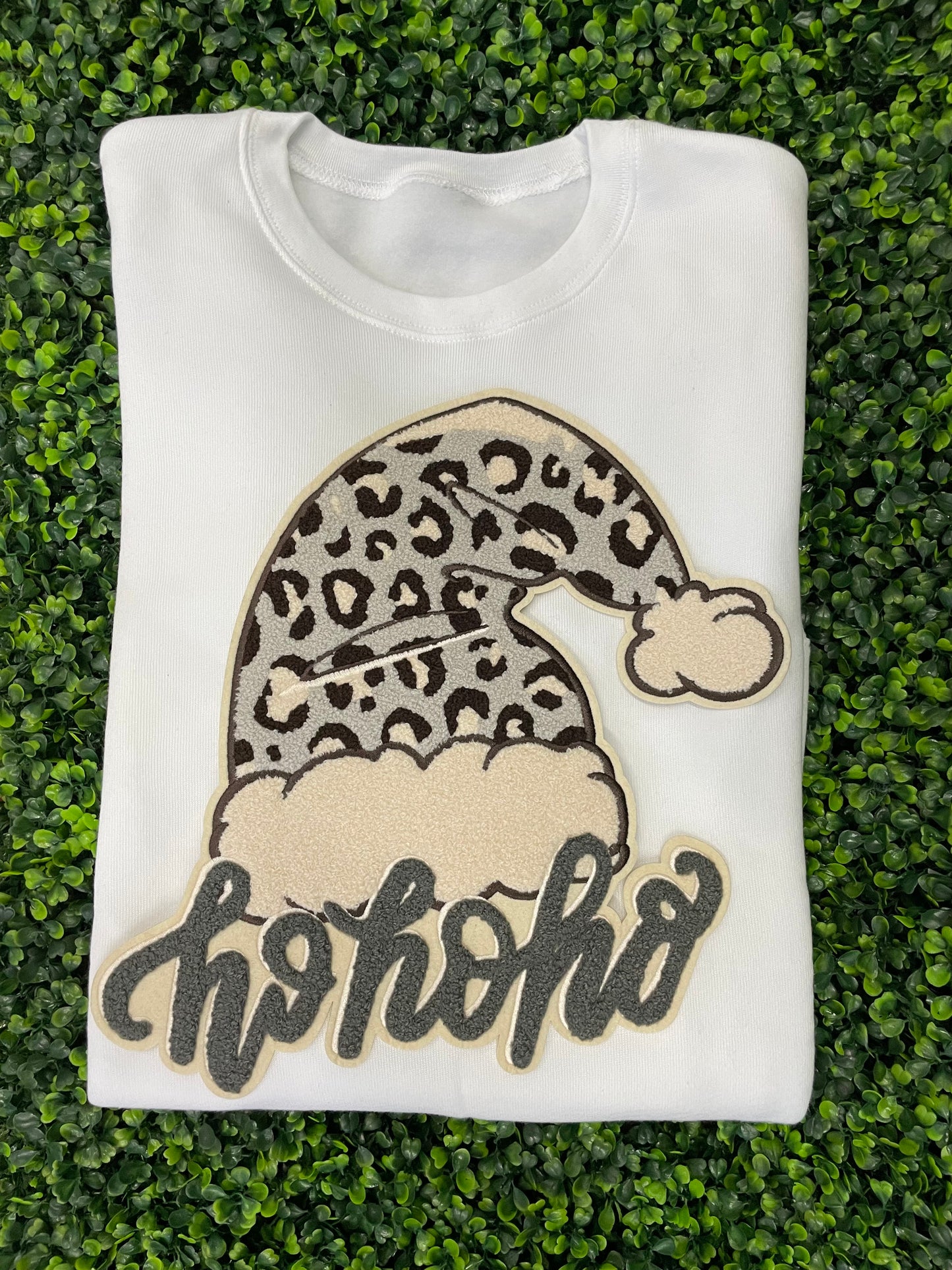Leopard HoHoHo Santa Hat Chenille Patch