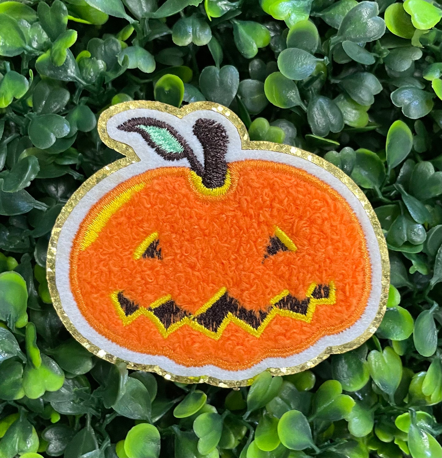 Glittering Smiling Pumpkin Embroidered Patch