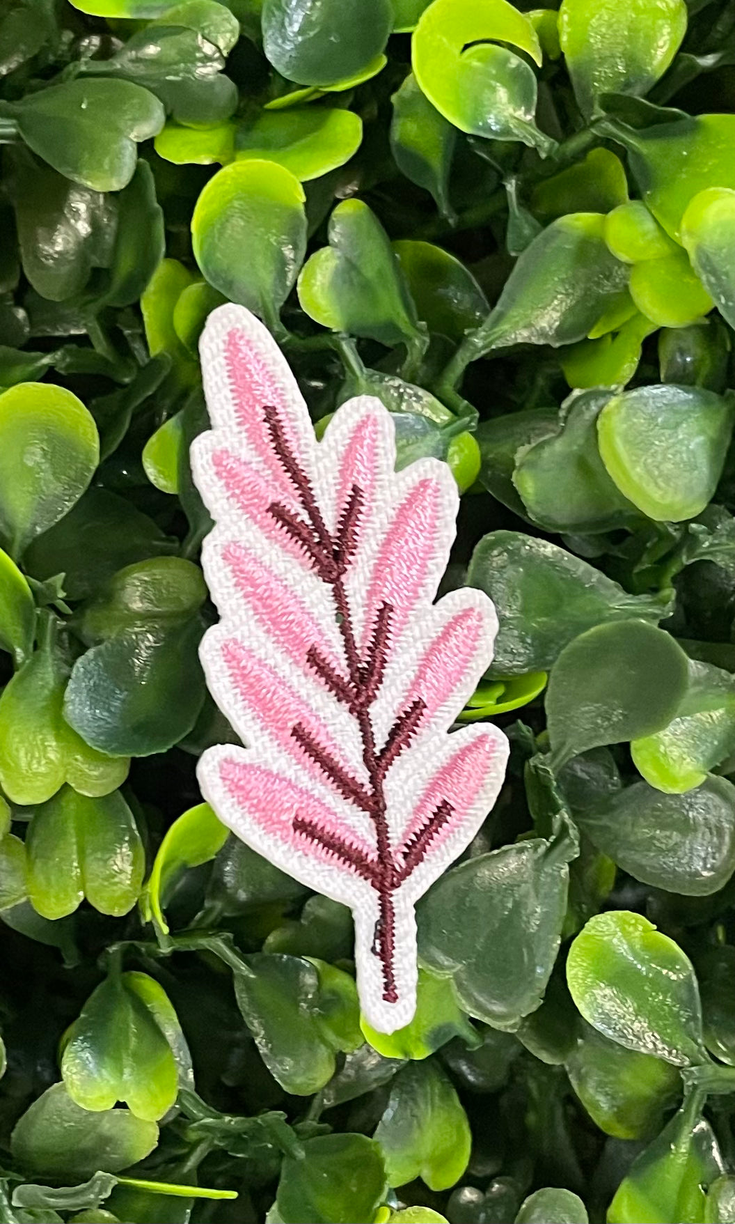 Pink Leaf Branch Embroidered Patch