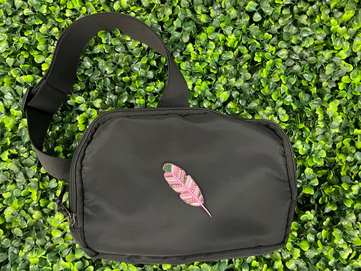 Pink and Green Feather Embroidered Patch