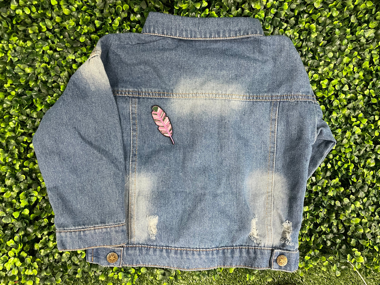 Pink and Green Feather Embroidered Patch