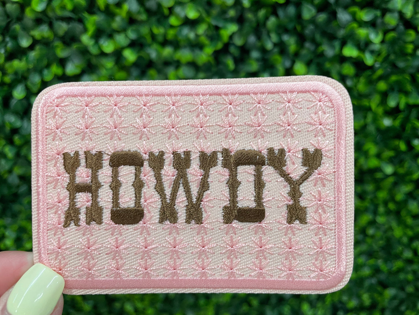 Pink & Brown "Howdy" Embroidered Patch