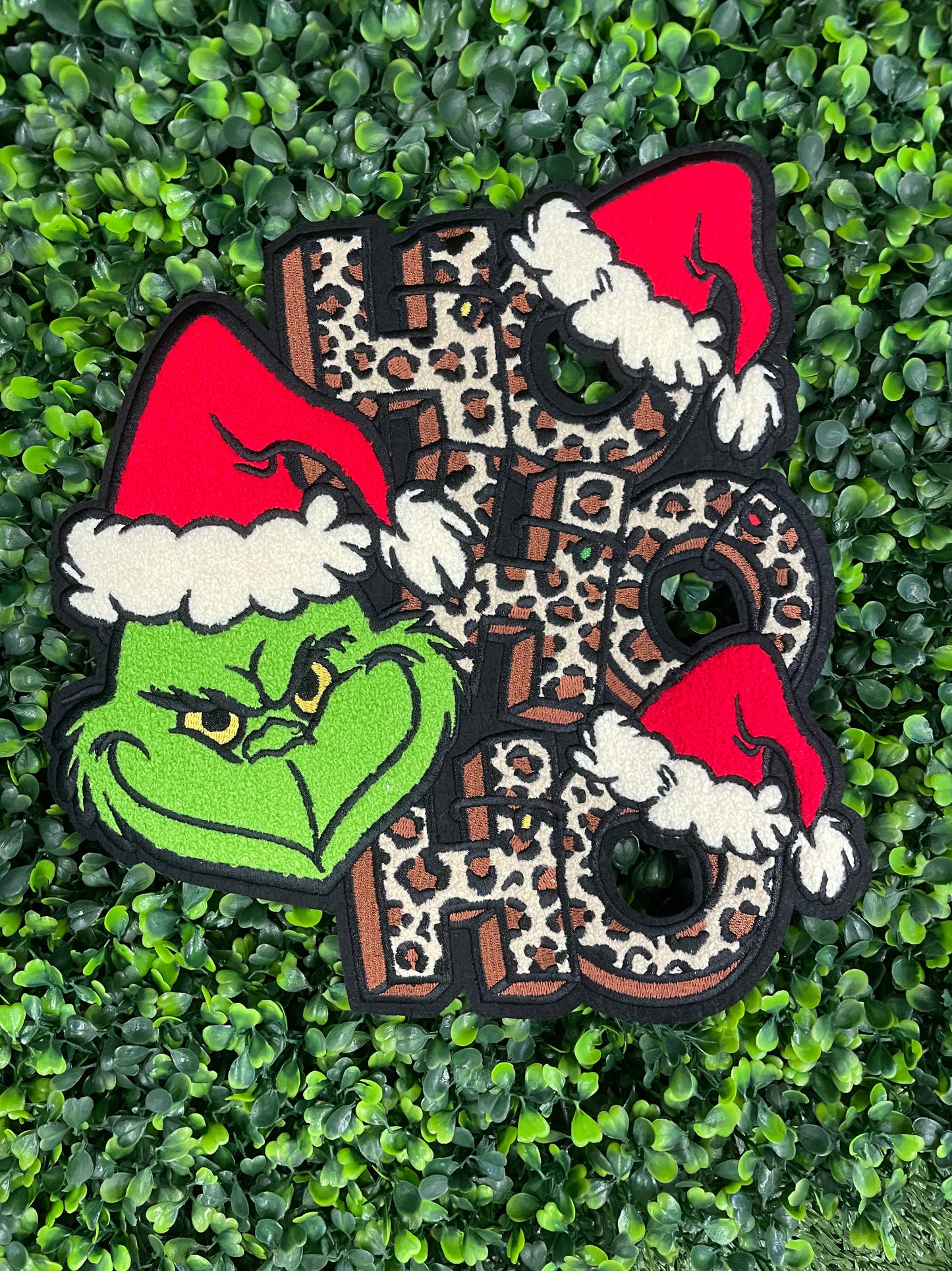 Leopard Grinchy HoHoHo Chenille Patch