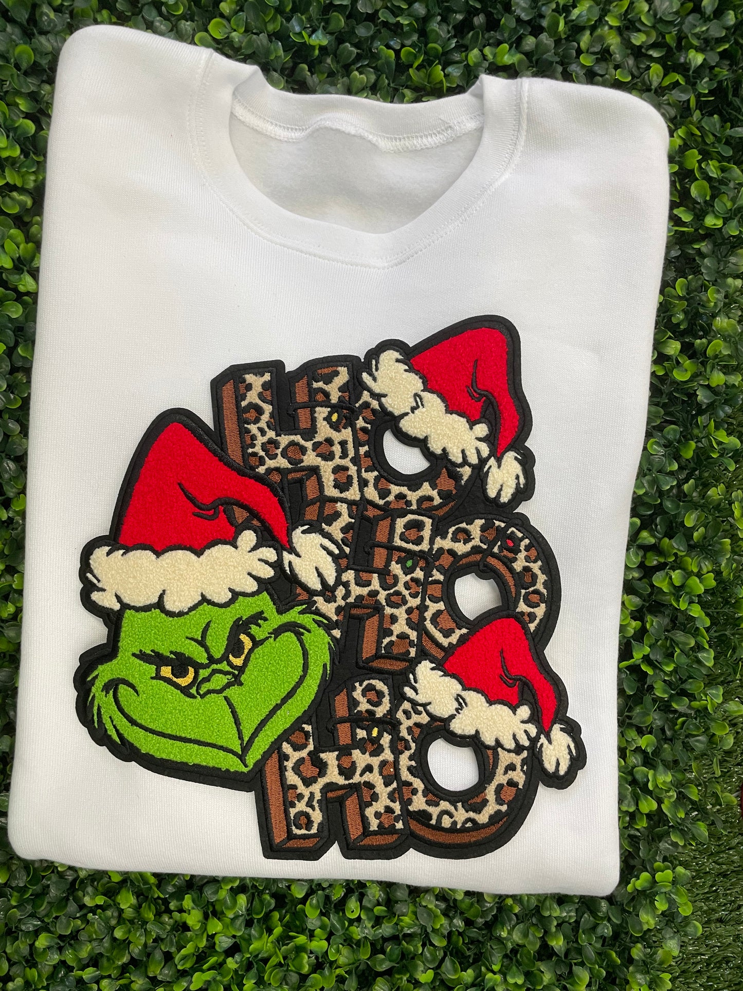 Leopard Grinchy HoHoHo Chenille Patch