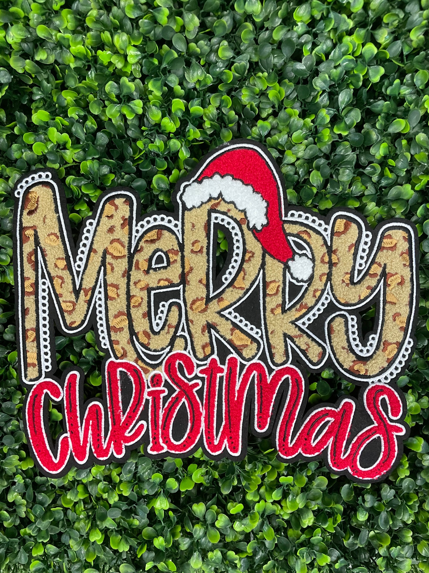 Cheetah 'Merry Christmas' Chenille Patch