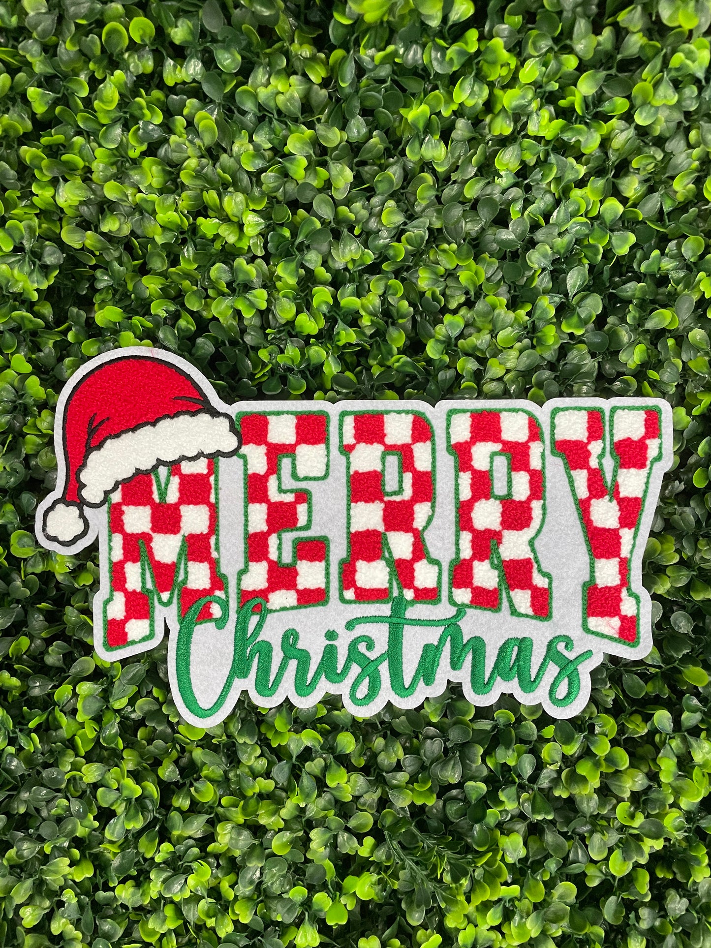 Checkered 'Merry Christmas' Chenille Patch